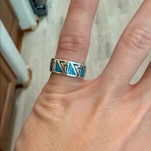 Silver and Blue Geometric Ring